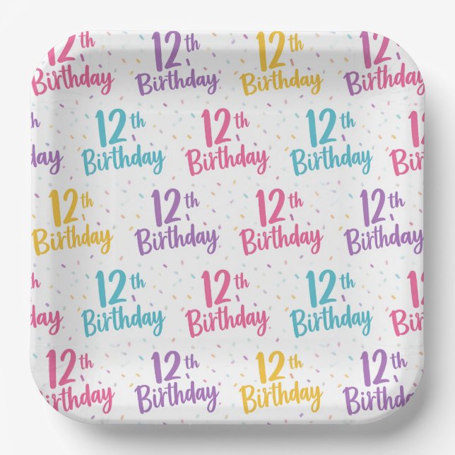 Assiettes en papier pour 12e anniversaire, Fête d' (Recto)
