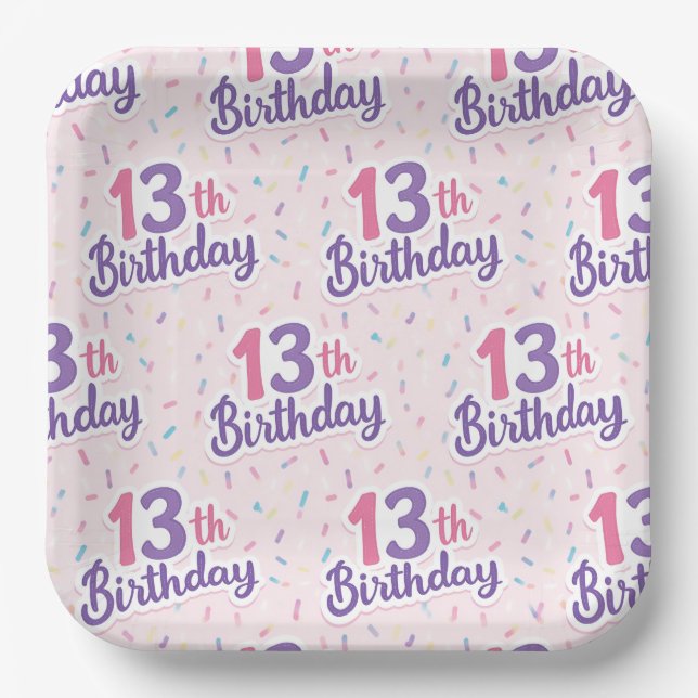Assiettes en papier pour 13e anniversaire, fête ro (Recto)