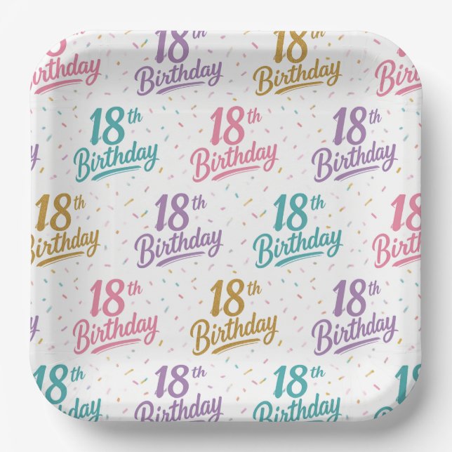 Assiettes en papier pour 18e anniversaire, fête du (Recto)