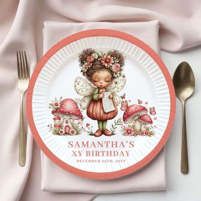 Assiettes en papier pour 1er anniversaire Fée flor (Pink Floral Fairy 1st Birthday Party Paper Plates)