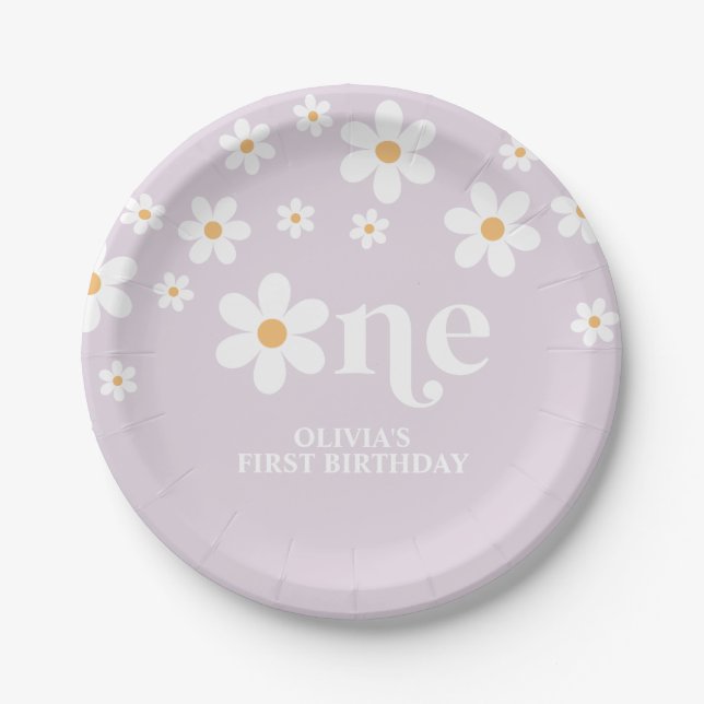 Assiettes en papier pour 1er anniversaire fleurs d (Devant)