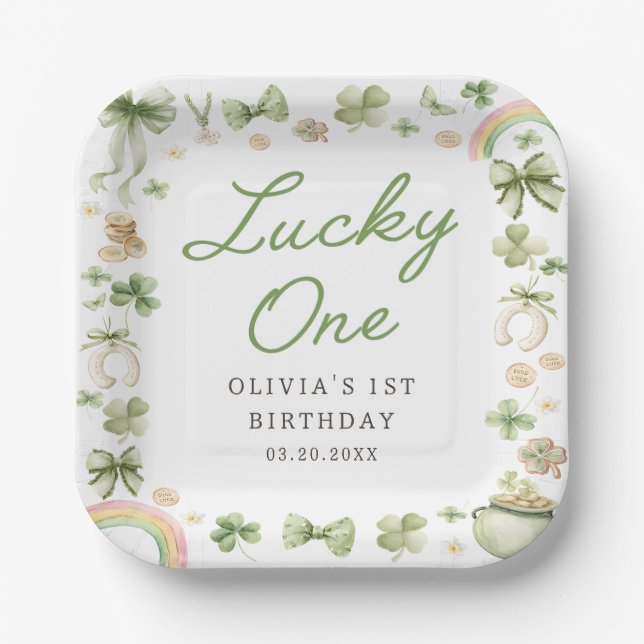Assiettes en papier pour 1er anniversaire Lucky On (Recto)