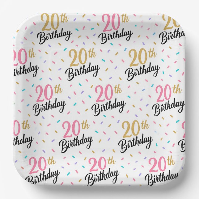 Assiettes en papier pour 20e anniversaire, Fête de (Recto)