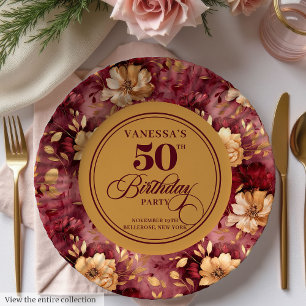 Assiettes en papier pour 50e anniversaire roses or