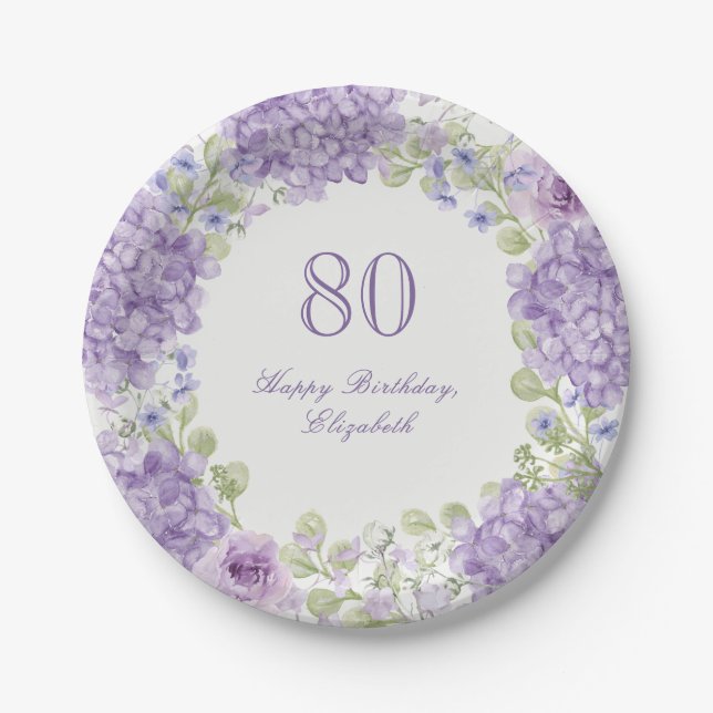 Assiettes en papier pour 80 ans élégantes fleurs v (Devant)
