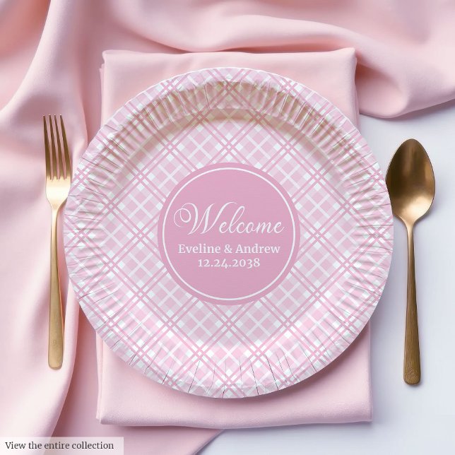 Assiettes en papier pour anniversaire à carreaux r (Birthday Paper Plates Pink Plaid Trendy Keepsake)