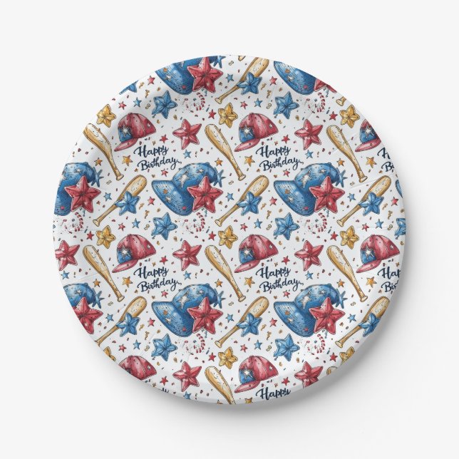 Assiettes en papier pour anniversaire baseball pou (Devant)
