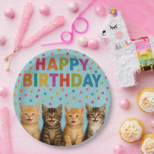 Assiettes en papier pour anniversaire de chat mign