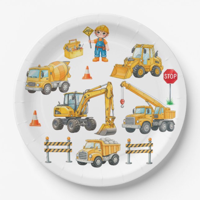 Assiettes en papier pour anniversaire de construct (Devant)