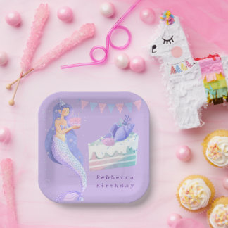 Assiettes en papier pour anniversaire de sirène à 