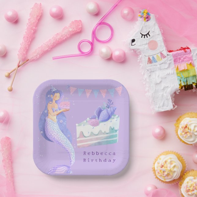 Assiettes en papier pour anniversaire de sirène à  (Fête)