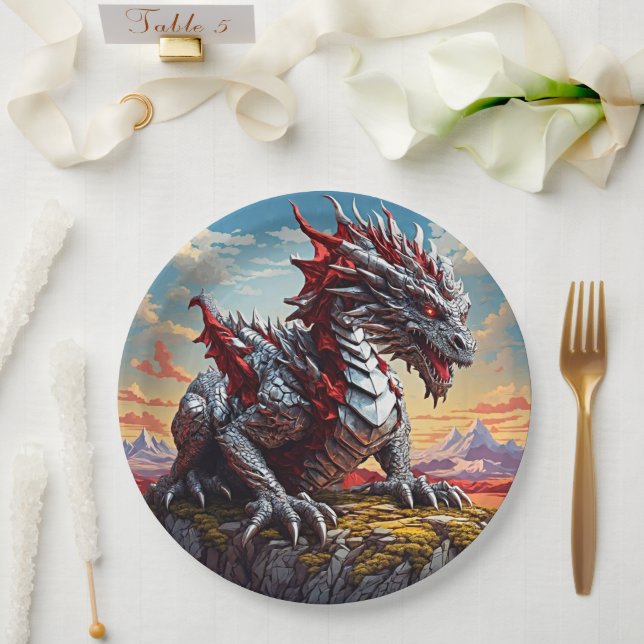 Assiettes en papier pour anniversaire Dragon Argen (Mariage)