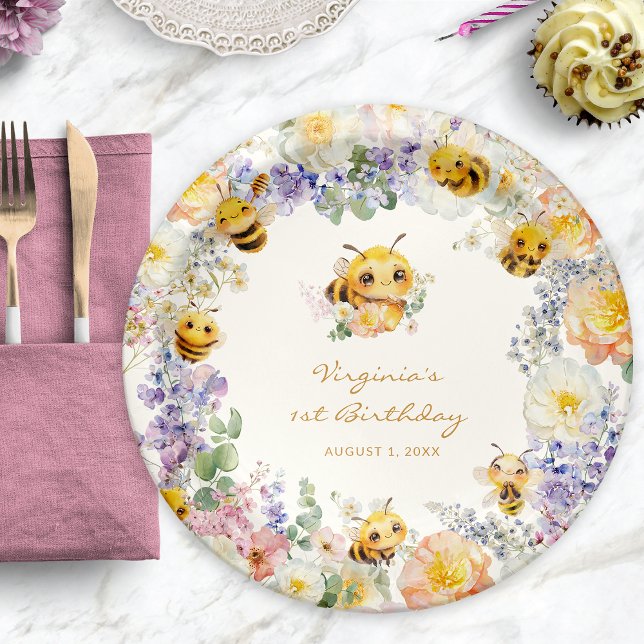 Assiettes en papier pour anniversaire en forme d'a (Bee Birthday Paper Plates
)