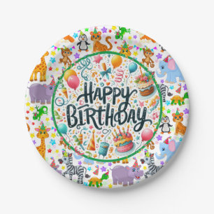 Assiettes en papier pour anniversaire Kids Animal 