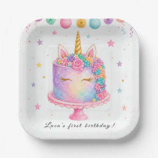 Assiettes en papier pour anniversaire licorne