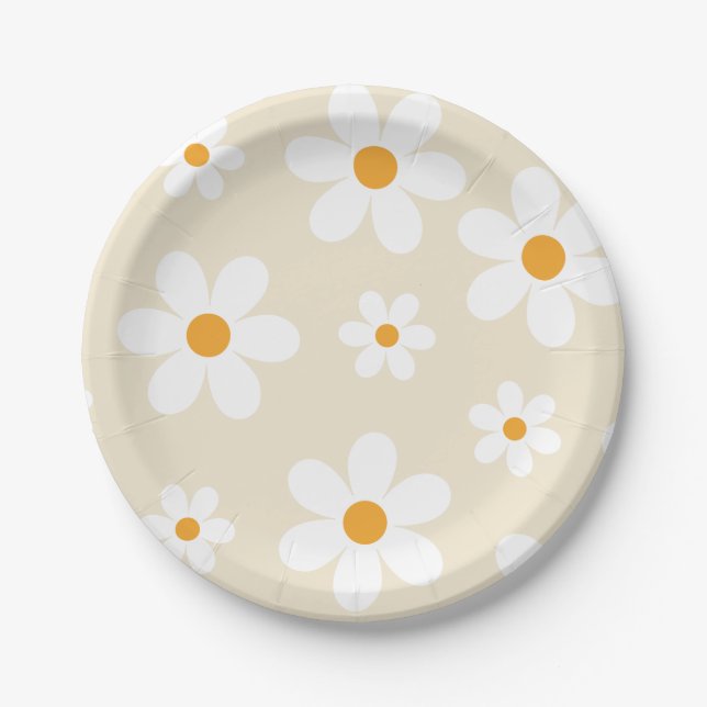 Assiettes en papier pour anniversaire Rétro Groovy (Devant)