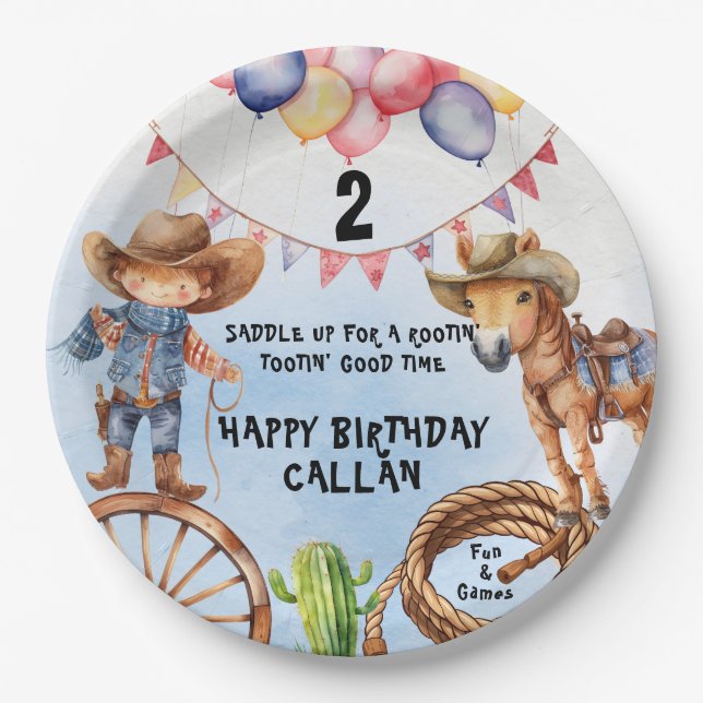 Assiettes en papier pour anniversaire Rootin 'Toot (Devant)