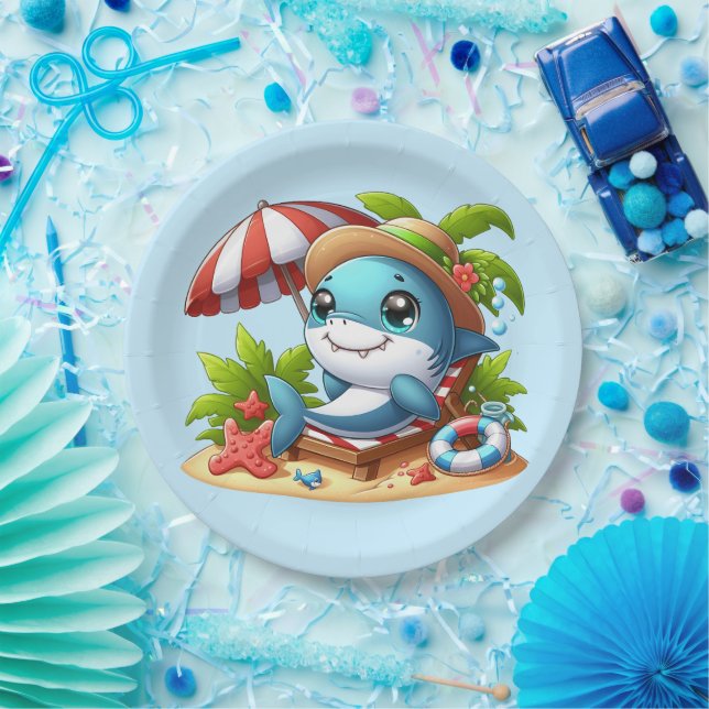 Assiettes en papier pour anniversaire thème plage  (Fête)