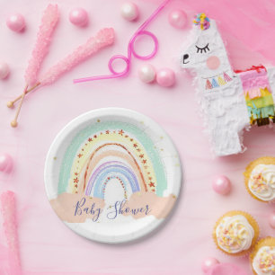 Assiettes en papier pour baby shower arc-en-ciel e