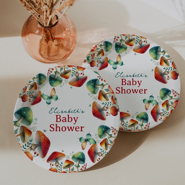 Assiettes en papier pour Baby Shower Champignons d (Whimsical Forest Mushroom Baby Shower Paper Plates)
