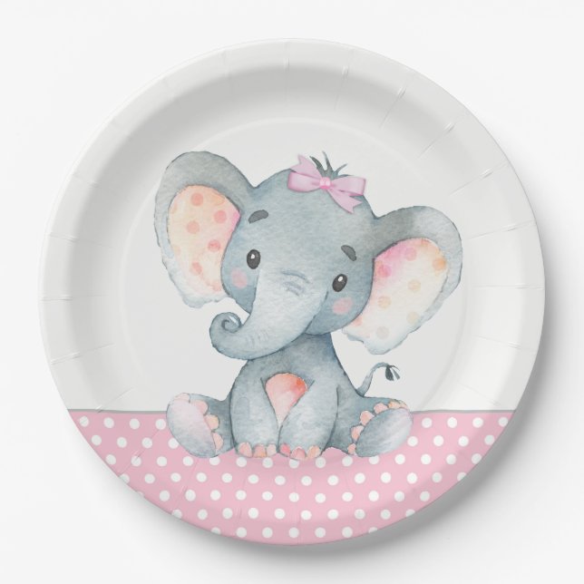 Assiettes en papier pour Baby Shower éléphant bébé (Devant)