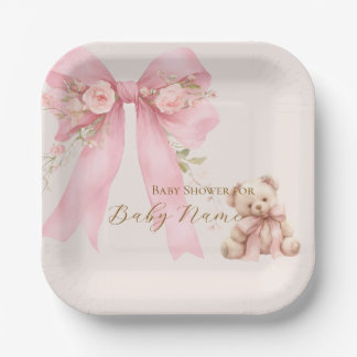 Assiettes en Papier pour Baby Shower, Fleurs à Nœu