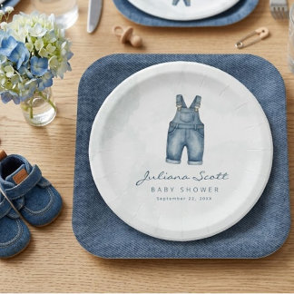 Assiettes en papier pour Baby Shower Jean Bleu Den