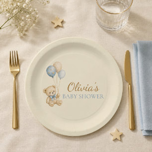 Assiettes en papier pour Baby Shower Ours en Peluc