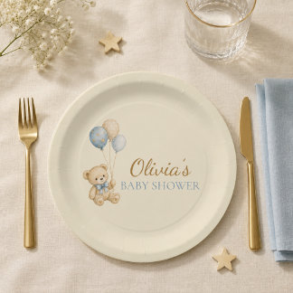 Assiettes en papier pour Baby Shower Ours en Peluc