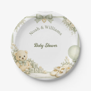 Assiettes en papier pour Baby Shower Ourson Vert S