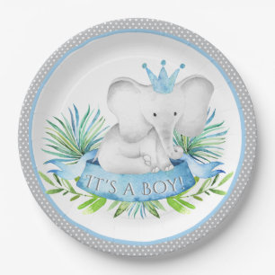 Assiettes en papier pour Baby Shower Prince élépha