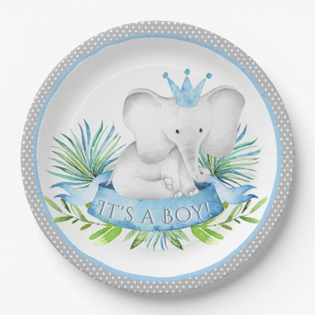 Assiettes en papier pour Baby Shower Prince élépha (Devant)