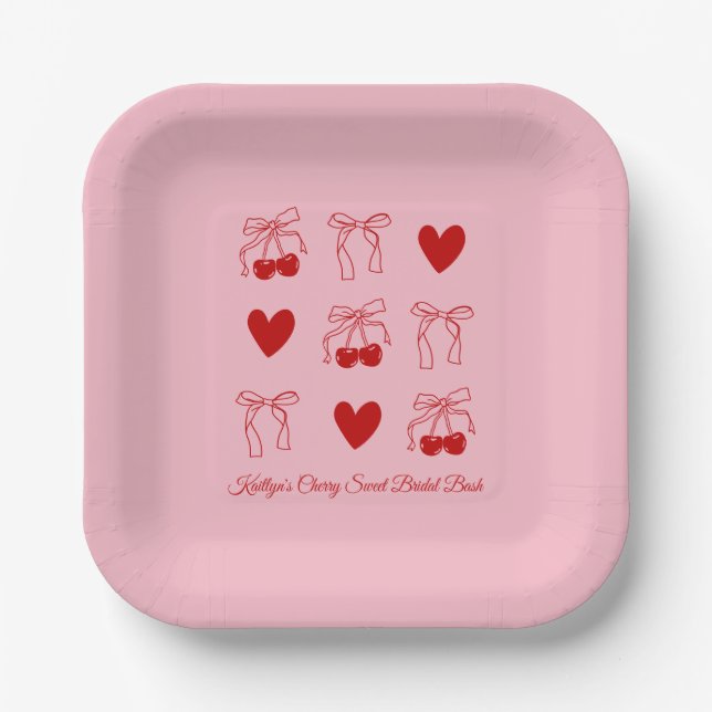 Assiettes en papier pour Baby Shower thème Cerise  (Recto)