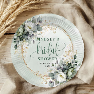 Assiettes en papier pour Baby Shower vert poussiér