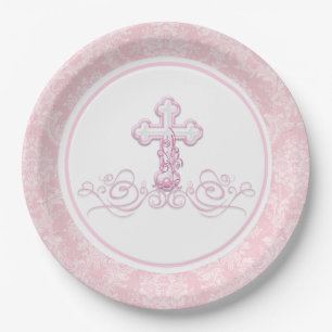 Assiettes en papier pour baptême de fille