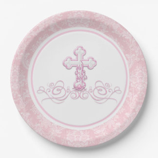 Assiettes en papier pour baptême de fille
