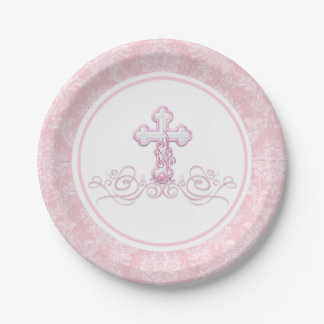 Assiettes en papier pour baptême de fille