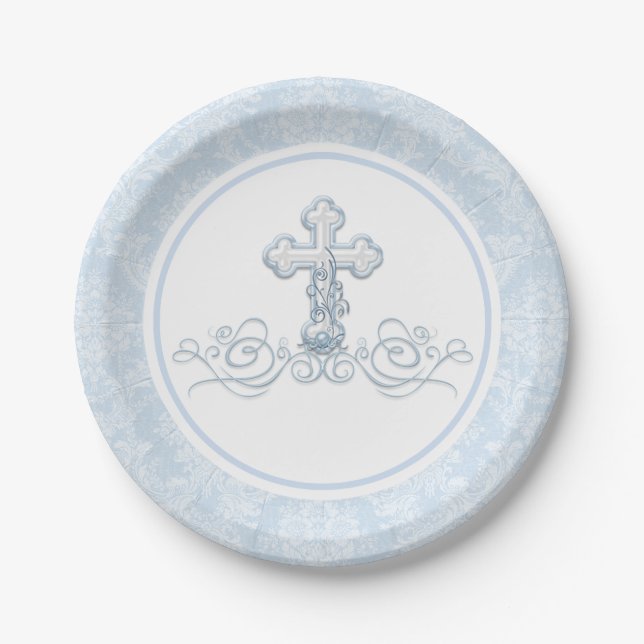 Assiettes en papier pour baptême de garçon (Devant)