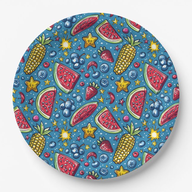 Assiettes en papier pour barbecue d'été pastèque m (Devant)