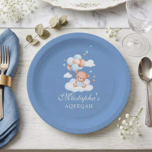 Assiettes en papier pour bébé garçon Aqiqah bleues