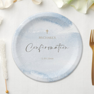 Assiettes en papier pour confirmation garçon aquar