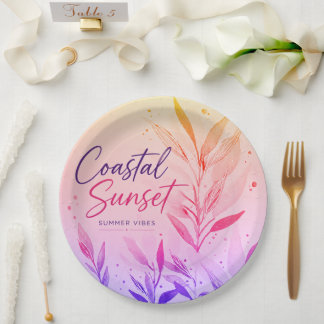 Assiettes en papier pour fête Coucher de soleil cô