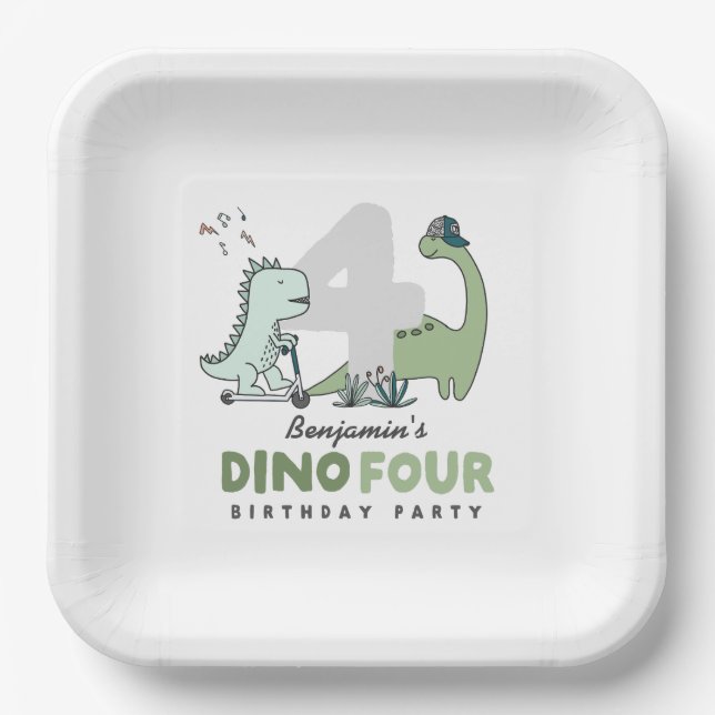 Assiettes en papier pour fête d'anniversaire Dino  (Recto)