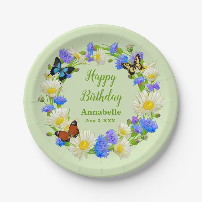 Assiettes en papier pour fête d'anniversaire Fleur (Devant)