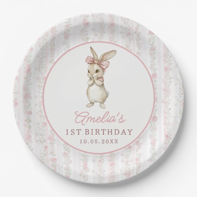 Assiettes en papier pour fête d'anniversaire lapin (Devant)