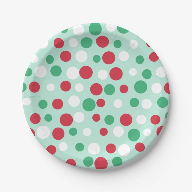 Assiettes en papier pour fête de Noël aux points r (Devant)