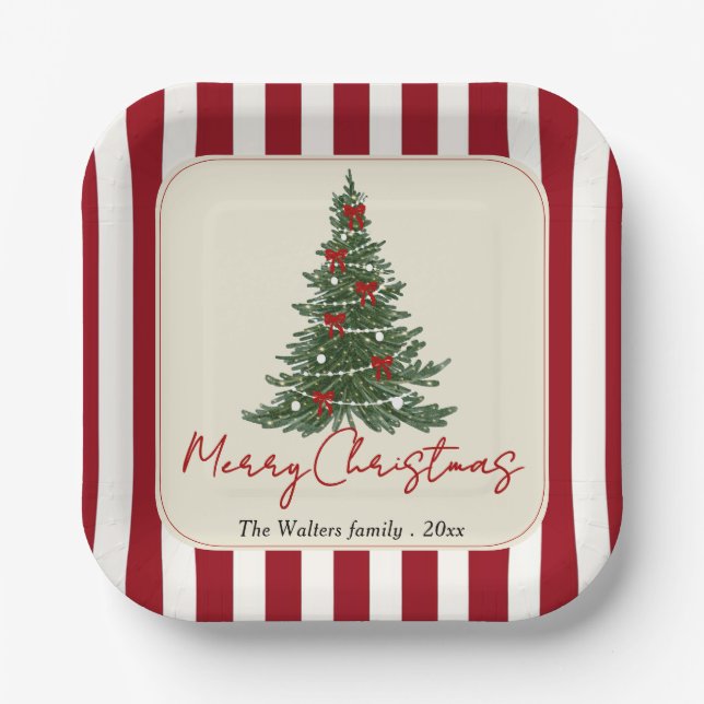 Assiettes en papier pour fête de Noël avec arbre e (Recto)