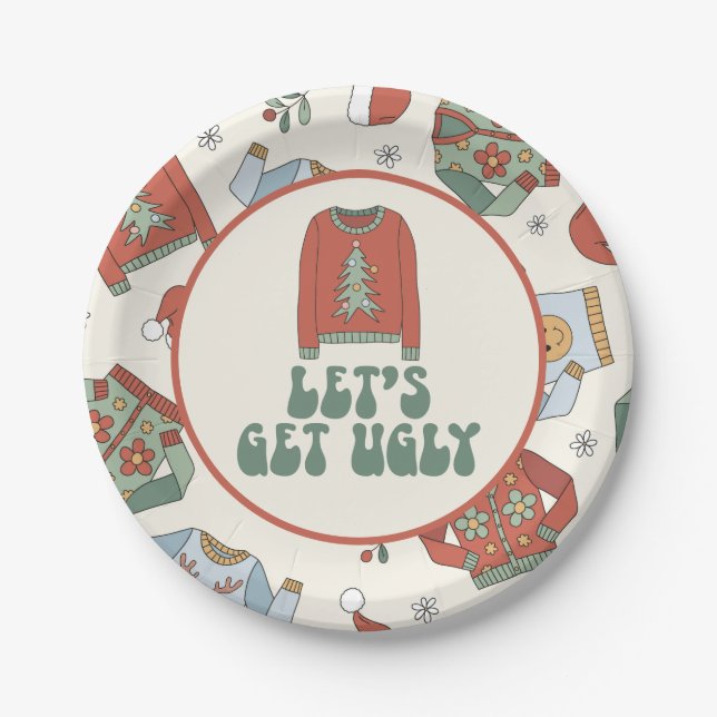Assiettes en papier pour fête de Noël avec pull mo (Devant)