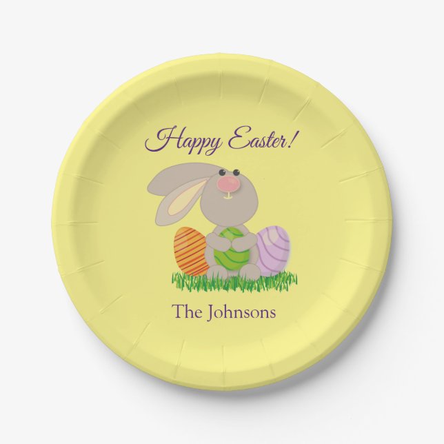 Assiettes en papier pour fête de Pâques avec lapin (Devant)