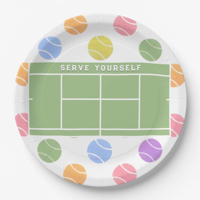 Assiettes en papier pour fête de tennis (Devant)